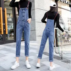 2019 осенний корейский вариант Дикий Тонкий старение брючный сарафан Свободные Высокая талия Sen женские девять очков джинсы