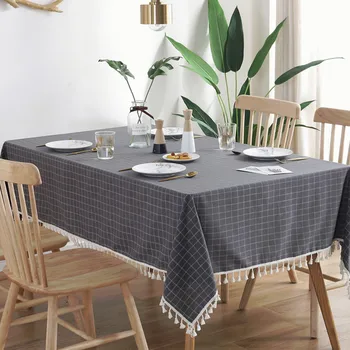 

Nordic minimalist gray dotted lattice tassel lace cotton linen tablecloth tablecloth universal cover towel