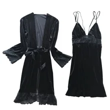 Сексуальное ночное белье, ночные рубашки для женщин, 2 шт., сексуальное ночное белье с v-образным вырезом, зимняя теплая ночная рубашка, Женская бархатная ночная рубашка