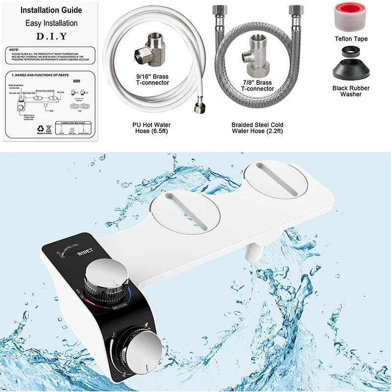 Bidet Toilet Seat Attachment Non-Electric Self-Cleaning Dual Nozzles Wash Hot Cold Mixer Water Lady Bathroom Accessories Sprayer 4