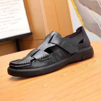 

Mens Sandals Summer Men Beach Shoes High Quality Genuine Leather Breathable male comfortable shoe outdoor anti-skid spring