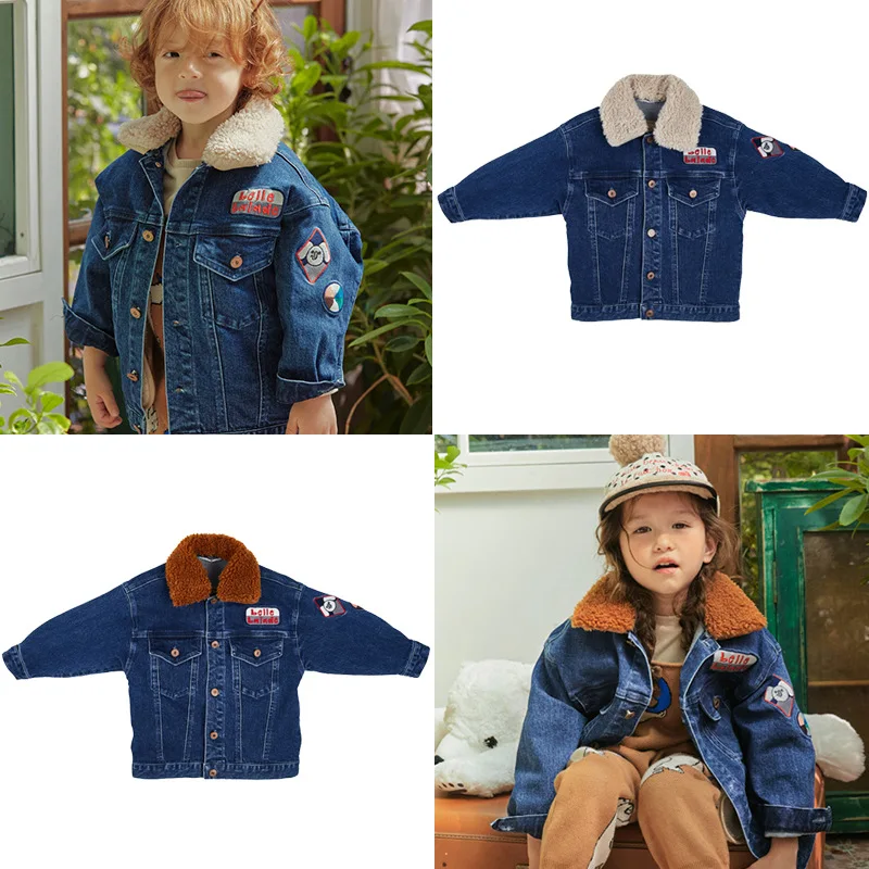 

limietdoudou Korean Brand Child Winter Jacket Kepp Warm Thicken Kids Boys Denim Coat With Fleeced So Cute Brand Baby Down Coat