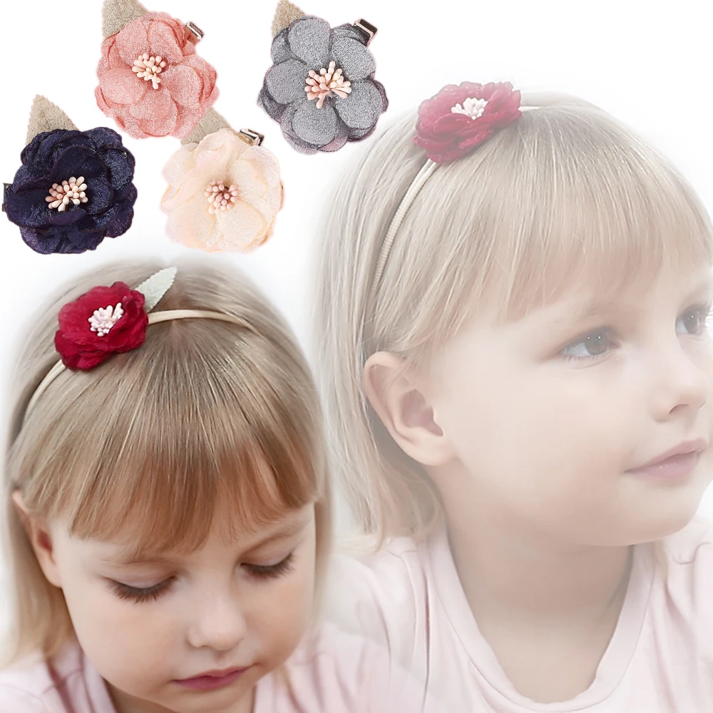 

2020 New Korea Fashion Hair Clips For Kids Artificial Floral Elastic Hair Bands For Baby Girls Claws Hair Accessories Organizer