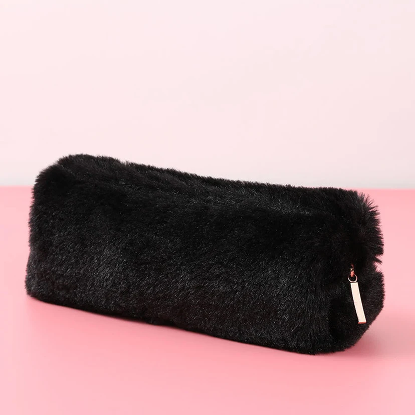 Pencil Case Plush Pencil Bags Kawaii Korean Stationery Solid Color Pen Case Trousse Scolaire School Accessories Pencilcases