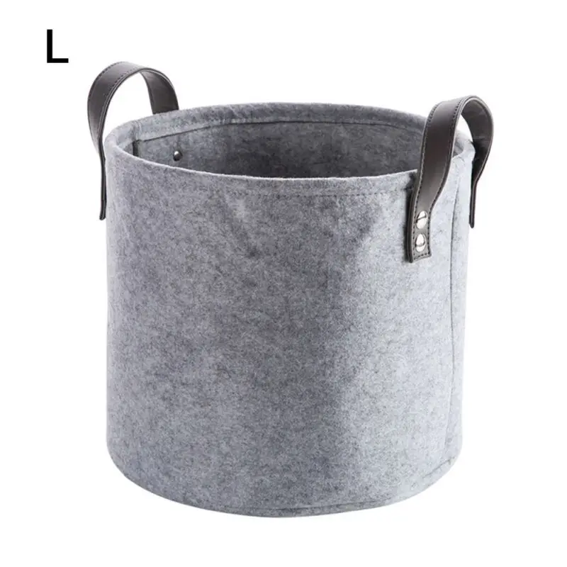 Storage Basket Organizer Bin Large Woven Felt Round With Handle Collapsible 1pcs