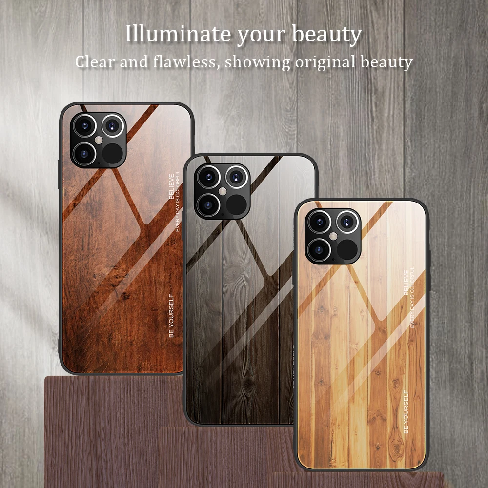 Для iPhone 11pro 11 11proMax чехол для телефона из закаленного стекла с древесным лицевым