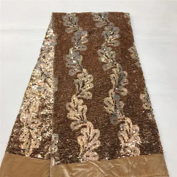 

Latest African sequins lace fabric 2020 gold High Quality Velvet Lace royal Blue Nigerian Lace Fabrics For Wedding dress 5yards