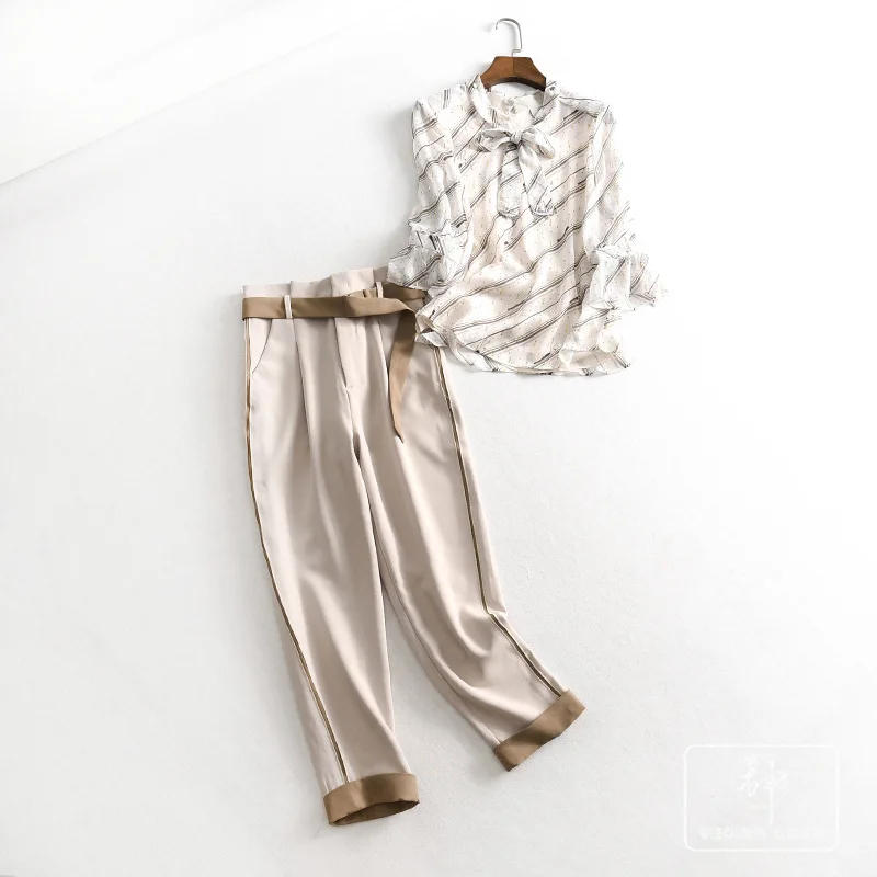 

One's Elegant Sweet Chiffon Shirt + Mixed Colors Loose Casual Pants Women's Two-Piece Set Entity