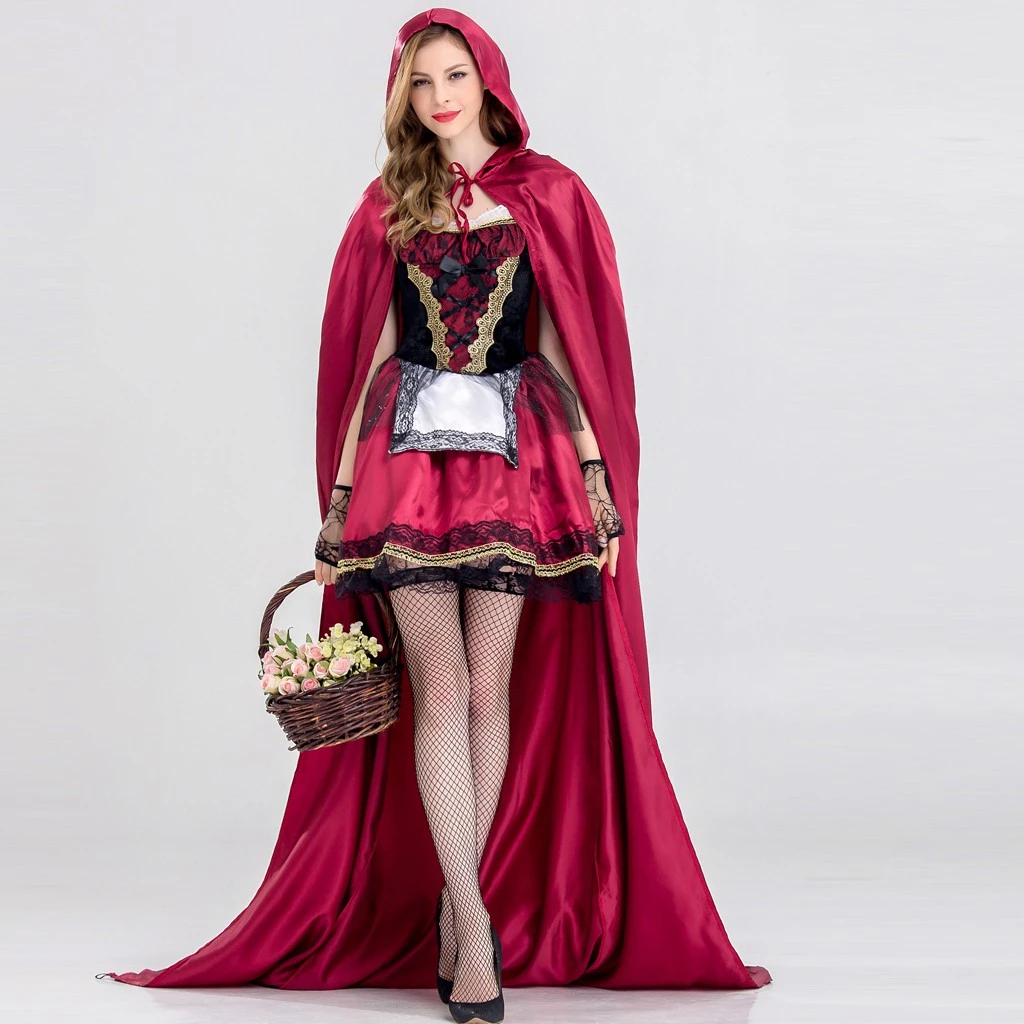 Halloween Dress 2019 Top Women 2 Piece Gothic Little Girls Red-Cap Hooded Party Costume Cosplay Mini Dress Ladies 902