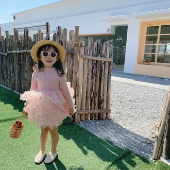 

2020 Spring New Style Girls Dresses Korean-style Kids Knitting and Mesh Patchwork Dresses for Girls Cute Girls Cake Dress, #8556