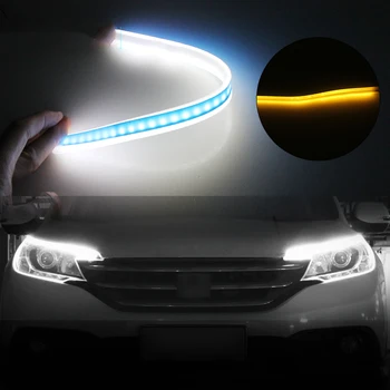 

New 60cm Slim Amber Sequential Flexible LED DRL For Headlight Strip daytime running light with yellow turn signal lamp 12V 24V