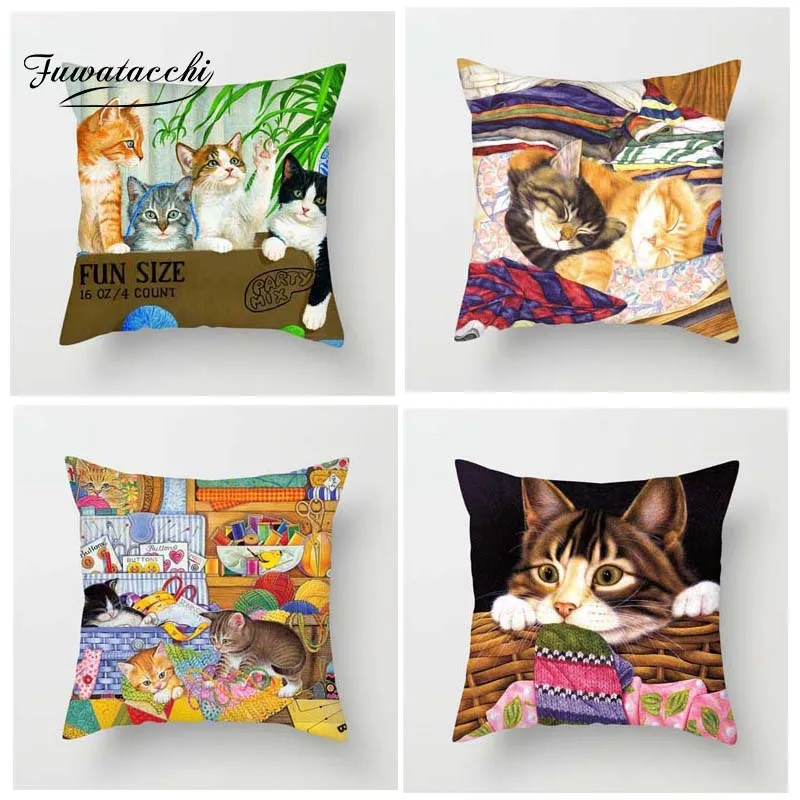 Throw Pillow Cover For Couch Flower Cats Cushion Cover Cheap Pillowcase Home Décor Home Décor Pillows