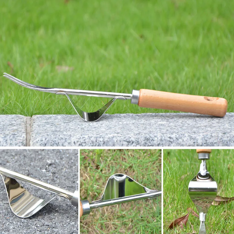 Wood Handle Stainless Steel Garden Weeder Hand Weeding Removal Cutter Dandelion Puller Tools Multifunction Weeder Transplant 3