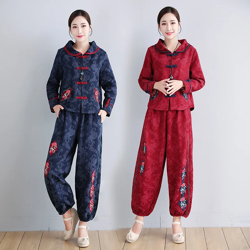 

2019 Autumn And Winter New Style Jacquard Long-sleeved Coat + Harem Pants Set