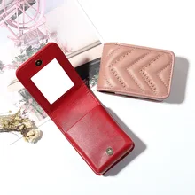 

2022 Hot Lipstick Case Fashion Brand Genuine Leather Women's Coin Purse Rivet Mini Storage Portable Lipstick Wallet with Mirror