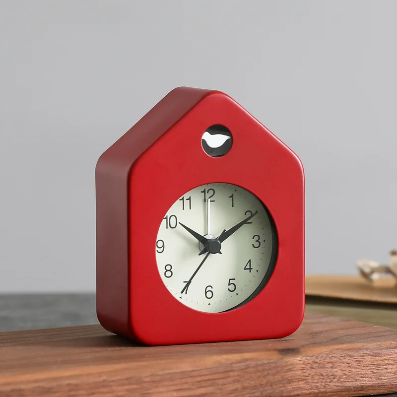 Nordic Simple House Shaped Metal Alarm Clock Modern Fashion Multi-function Creative Wake-up Alarm Clock Mute Clock Table