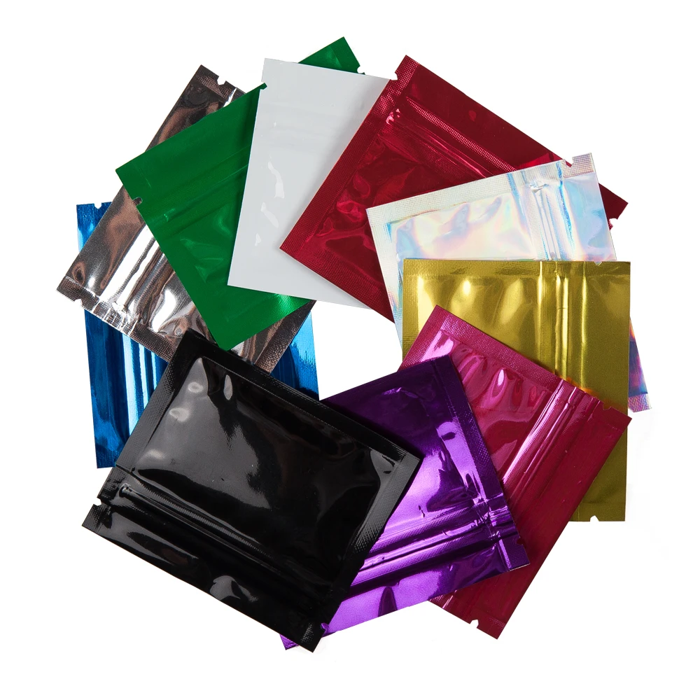 Gradient Glossy Flat Aluminum Mylar Foil Zip Bags Food Grade Lock Storage Pack 