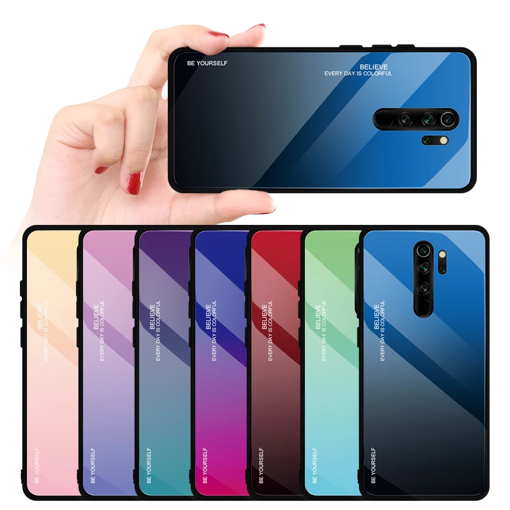

For Xiaomi Redmi Note 8 Pro Note8 Pro Gradient Glass Phone Case Xiomi Red mi Redmi Note 8 Pro 8Pro Glass Bacak TPU Edge Case