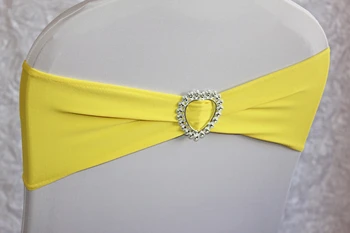 

Hot Sale Lemon yellow Spandex Chair Cover Stretch Band With Heart Buckle Sashes Bow For Wedding Banquet Decoration