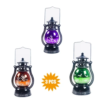 

3 pcs Halloween Small Lantern Vintage lampion Bat Witch Skeleton Diy Lamp for Bar Halloween Event Hanging Decoration