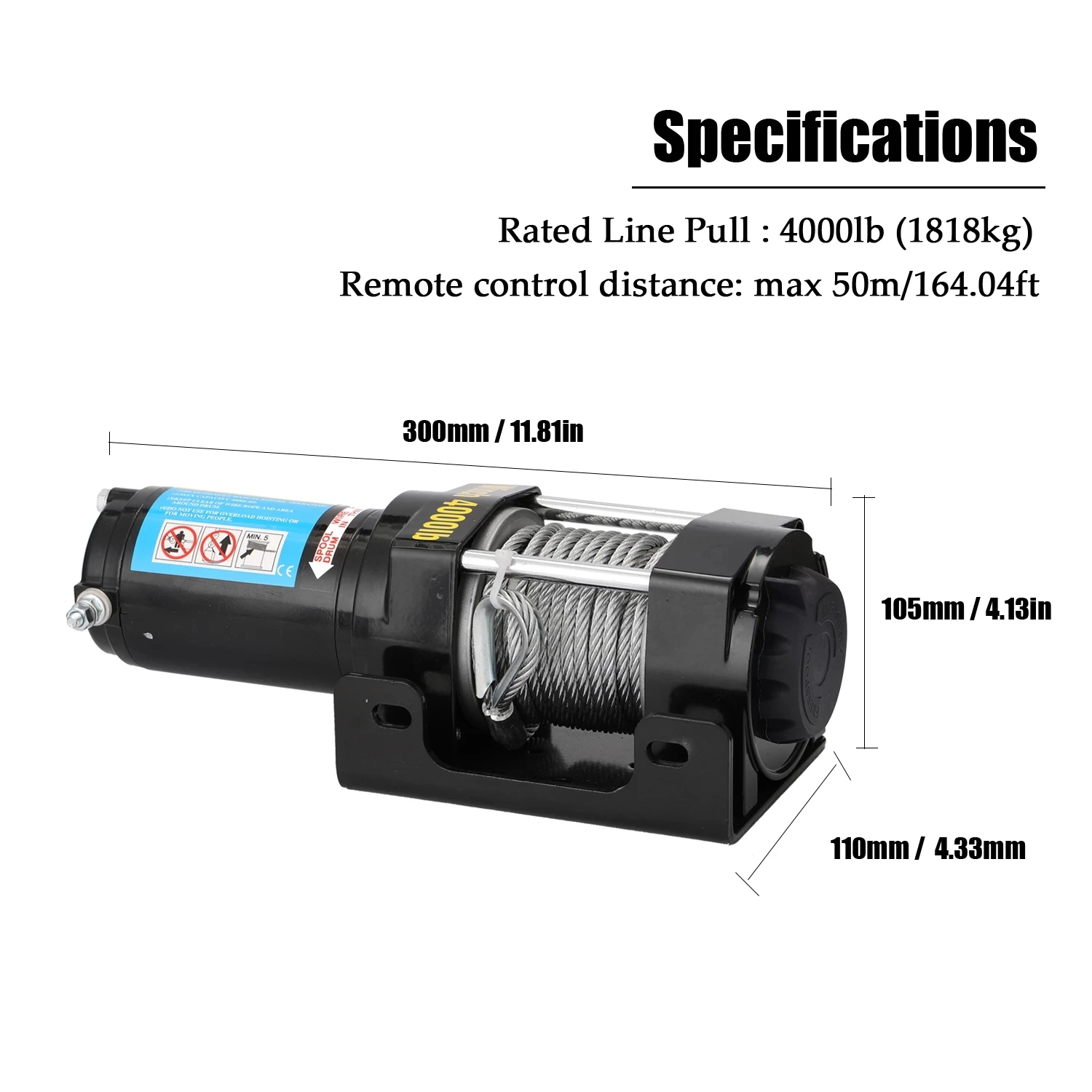 12V Elektrische Seilwinde Motorwinde Offroad 1818kg