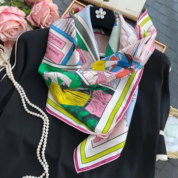 

Real Silk Twill Scarf Fashion Scarves Headscarf Shawl Hijab for Ladies Parisian Girl Pattern Multipurpose Coat Beach Wrap Skirt