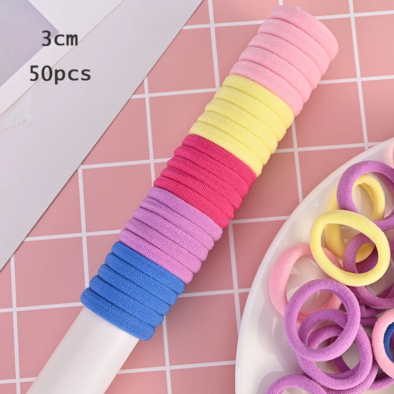 50/100pcs 2/3cm Colorful Girls Elastic Hair Bands Holder Tie Wholesale Rubber Band Kids Hair Accessories Hair Bands for Girls - Цвет: colorful 50