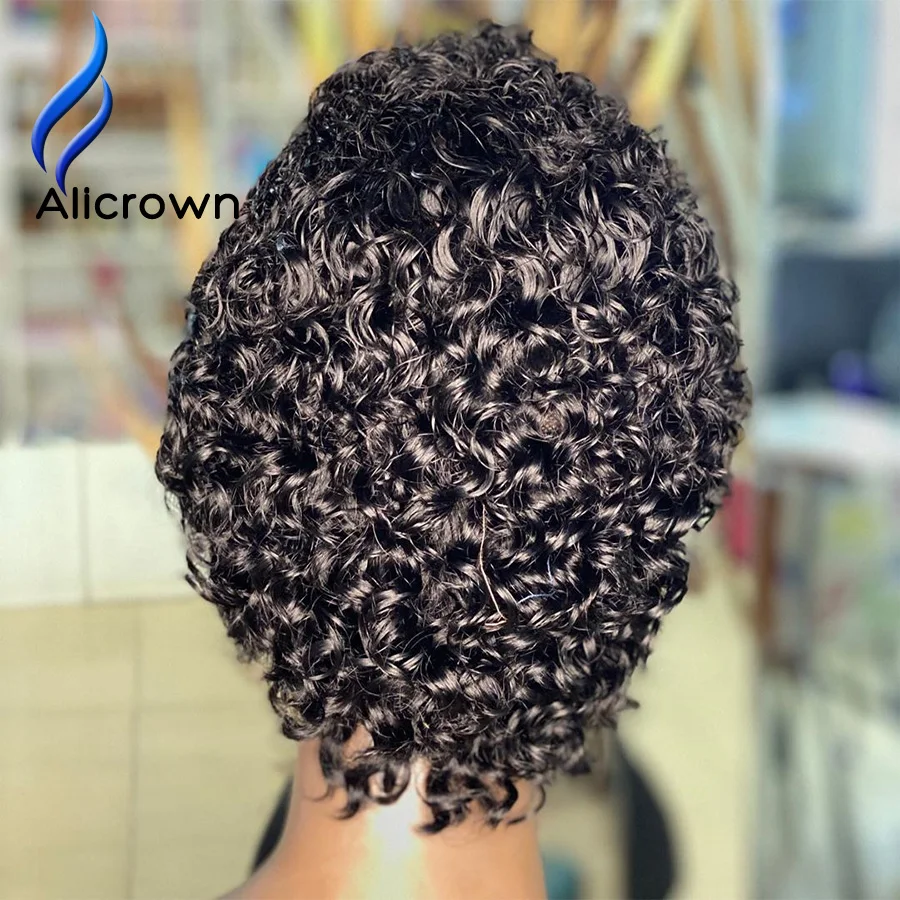 Alicrown Pixie Cut Парики Короткий Боб кружевные передние человеческие волосы парики