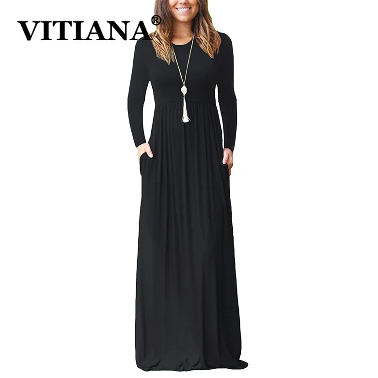 

VITIANA Women Casual Dresses Autumn Summer 2019 Female Solid Black Pullover Elastic Elegant Dresses Ladies Streetwear Vestidos