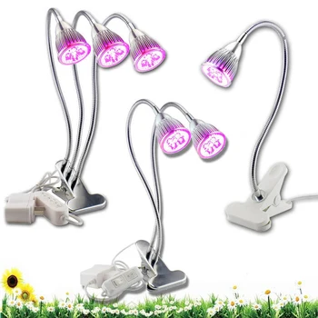 

5W 10W 15W LED Indoor Plant Growth Light AC85-265V Plant Succulents light One/Two/Three Lamps Lighting 360 Desk Clip Holder