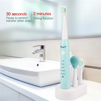 

2in1 Sonic Vibration Electric Toothbrush Replaceable Silicone Facial Cleansing Brush Soft Bristle Toothbrush with Charging Base