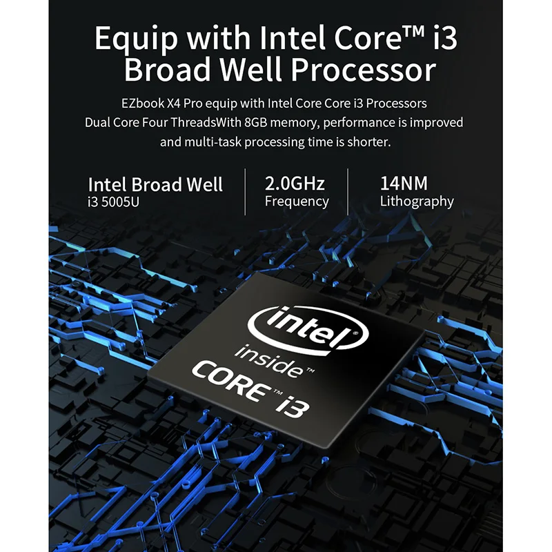 Ноутбук Jumper Ezbook X4 Pro 14 дюймов Fhd Intel Core I3-5005U 8 ГБ ОЗУ 256 Гб ПЗУ Ssd двухдиапазонный Wifi Windows 10