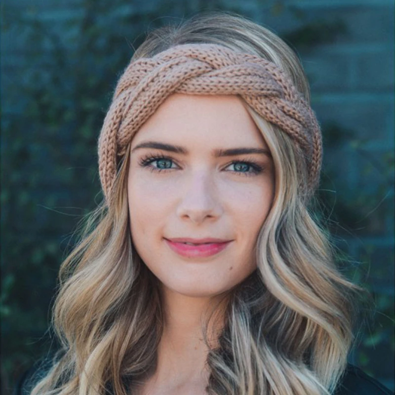 

AWAYTR Crochet Knitting Woolen Headbands Winter Women Crossing Weaving Hairbands Popular Strip Hair Accessories Head Wrap
