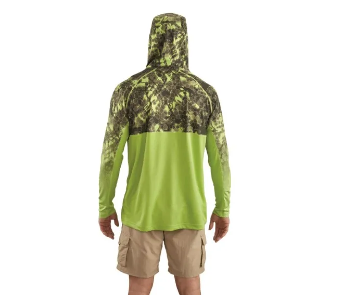 Mens Fishing Hooded Sweatshirt Performance Fishing Shirts With Neck Gaiter UPF 50+ Dry Fit Quick-Dry Sun Protection