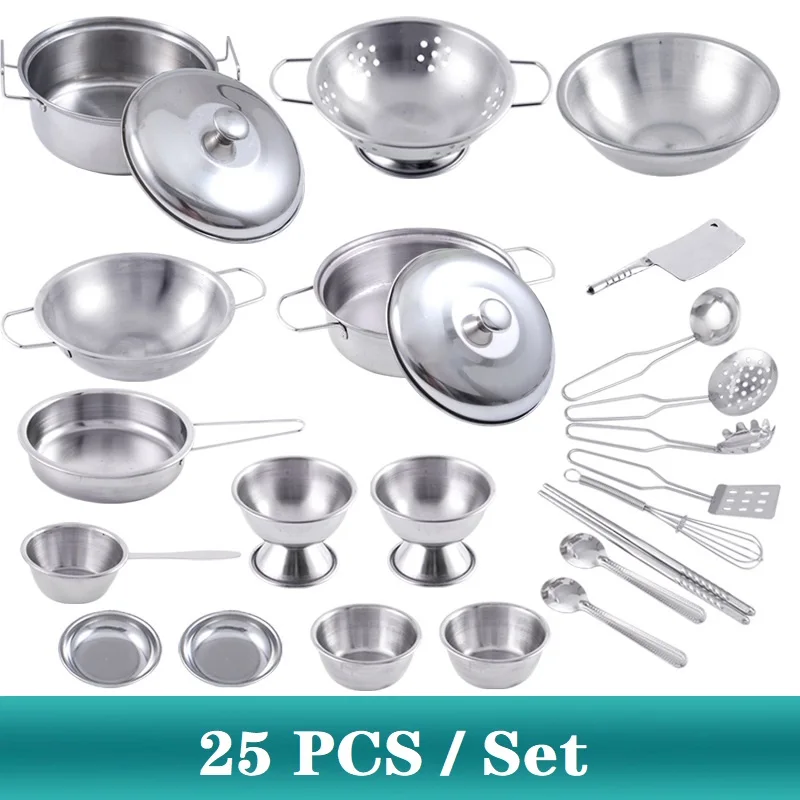 Liberty Imports Kids Play Kitchen Toys Pretend Cooking Pink Stainless Steel  Pots and Pans Metal Kitchen Set with Utensils (11 Pieces)