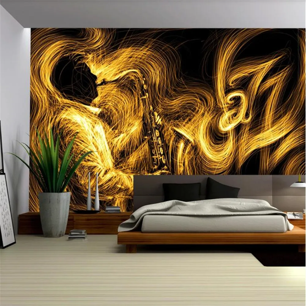 

Milofi customized large 3D wallpaper mural abstract golden jazz music background