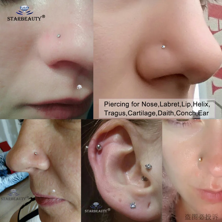 2pcs Top Crystal 3/4/5mm Heart Star Round Helix Tragus Piercing Oreja Nose Piercing Nariz Labret Lip Ring Nose Ring Earring Gift nose rings piercing jewelry body piercing earrings ear piercing jewelry body piercing jewelry body jewelry