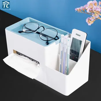 

Desktop Tissue Boxes Brush Holder Plastic Remote Control Sundries Shelf Home Living Room Cosmetic Organizer Makeup Container