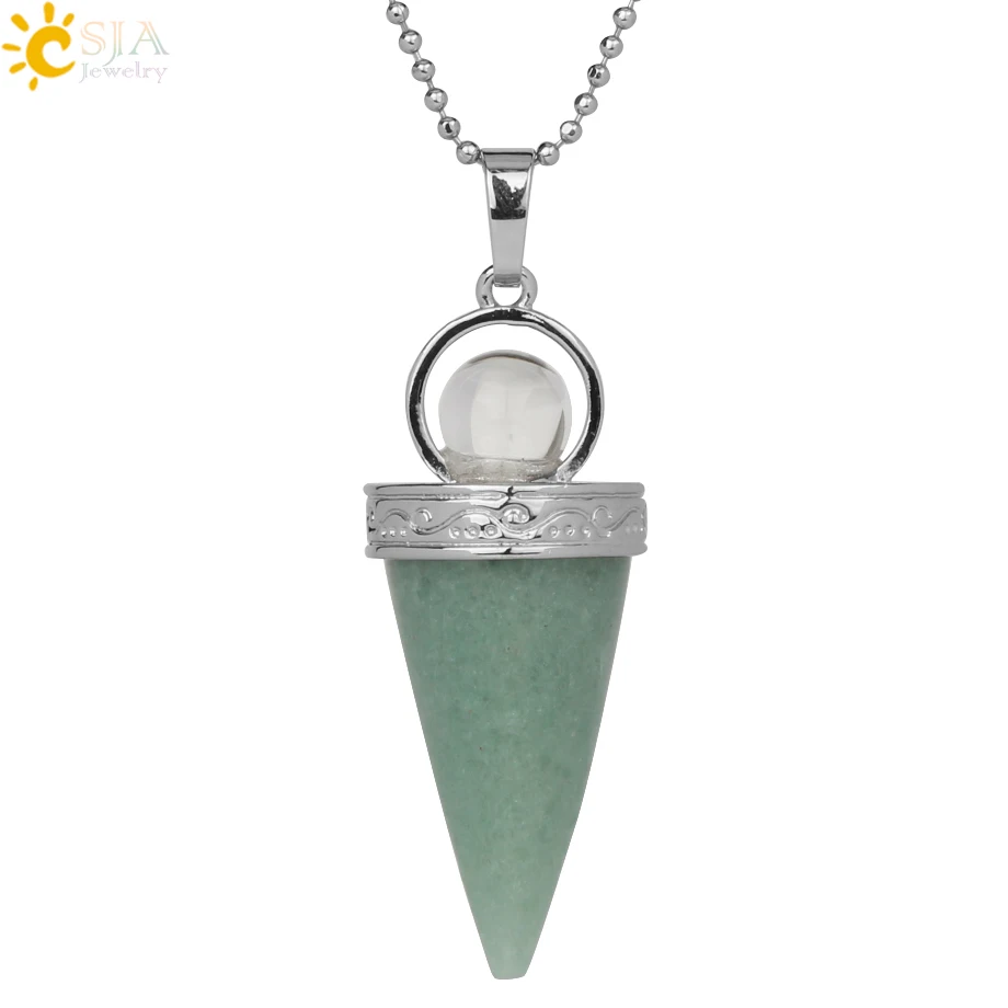 Aventurine Chain Csja Натуральный Камень Конус Подвески Ожерелья целебные тигровый глаз розовый кварц Lapis Белый Кристалл Модные украшения для женщин мужчин G246 - Окраска металла: Aventurine Chain