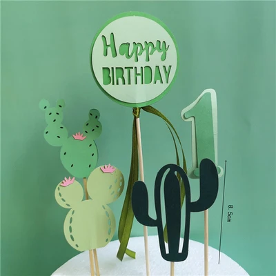 A8 Green Plant Flower Girls Cake Topper Happy Birthday Cupcake Toppers Wedding Party Dessert Table Decor Baby Shower Supplies - Color: A8
