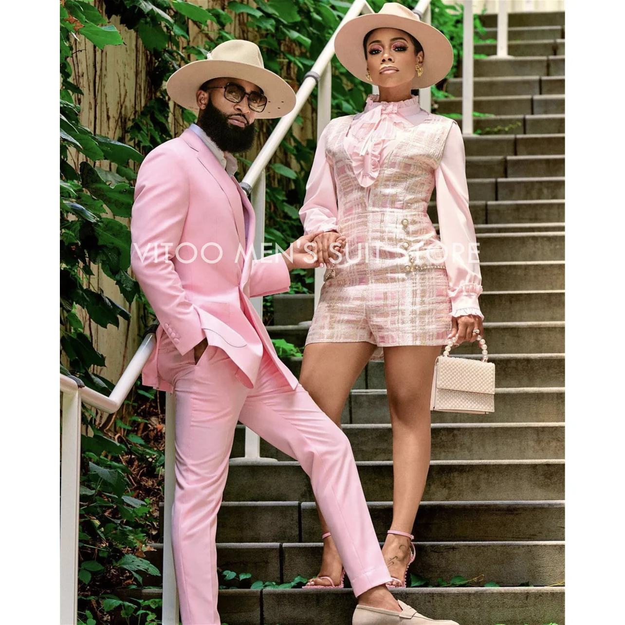 

New Arrival Spring Summer Light Pink Wedding Men Suits Slim Fit 2 Piece/Grooms Best Man Men's Clothing Formal/Blazer+Pants Sets