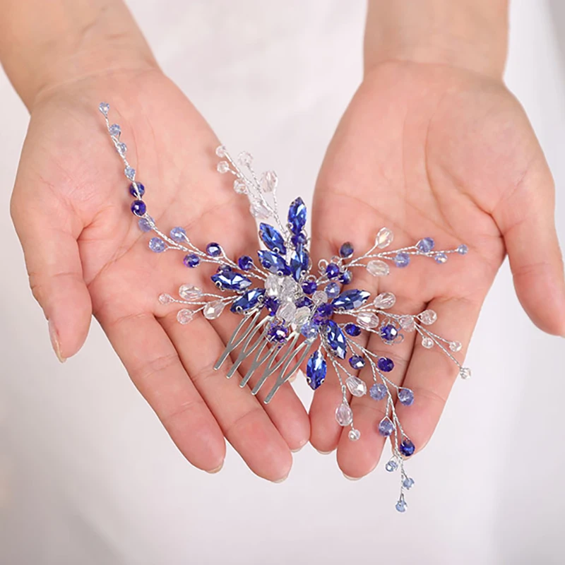 Bohemian Hair comb Blue Headpieces Crystal Fascinators Beach wedding Headdress Chic Headwear hair accessories for women wedding