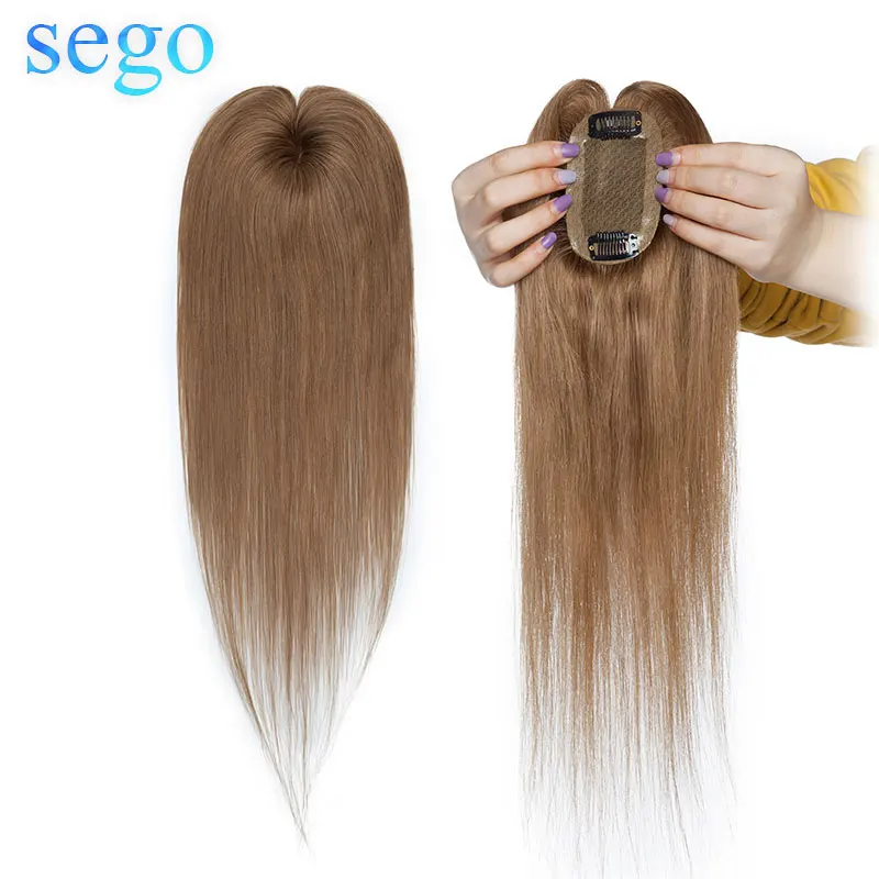 SEGO-extensiones de cabello humano Remy para mujer, Base de seda Natural con Clip, pelo indio liso, 6x9cm