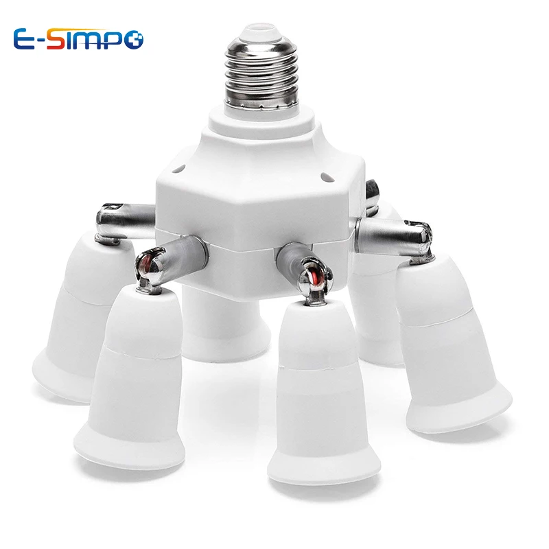 6+1 E26 E27 Adapter Converter 7 in 1 for Standard Light Bulbs 360 Degrees Adjustable 180 Degree Bendable