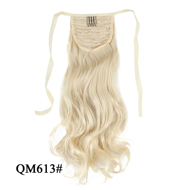 Leeons 20'' Synthetic Ponytail Hair pieces Heat Resistant Fiber Straight Ribbon Clip In Hair Extension 21 colors Brown Black qm 613