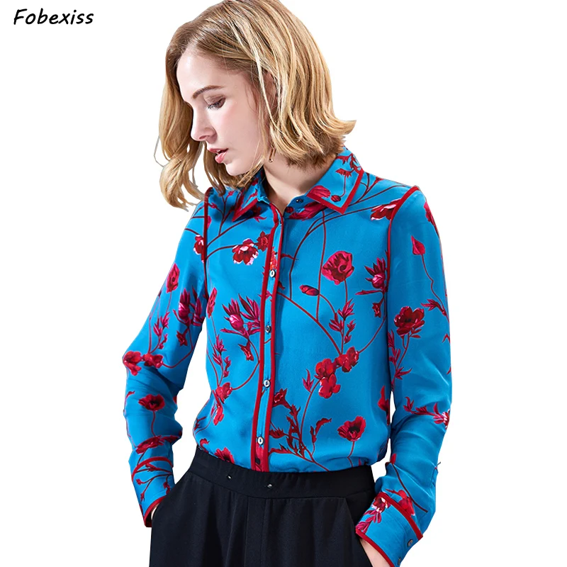 

100% Mulberry Silk Blouses Women 2019 Fall New Long Sleeve Buttoned Cardigan Elegant Real Silk Shirt Office Lady Plus Size Shirt