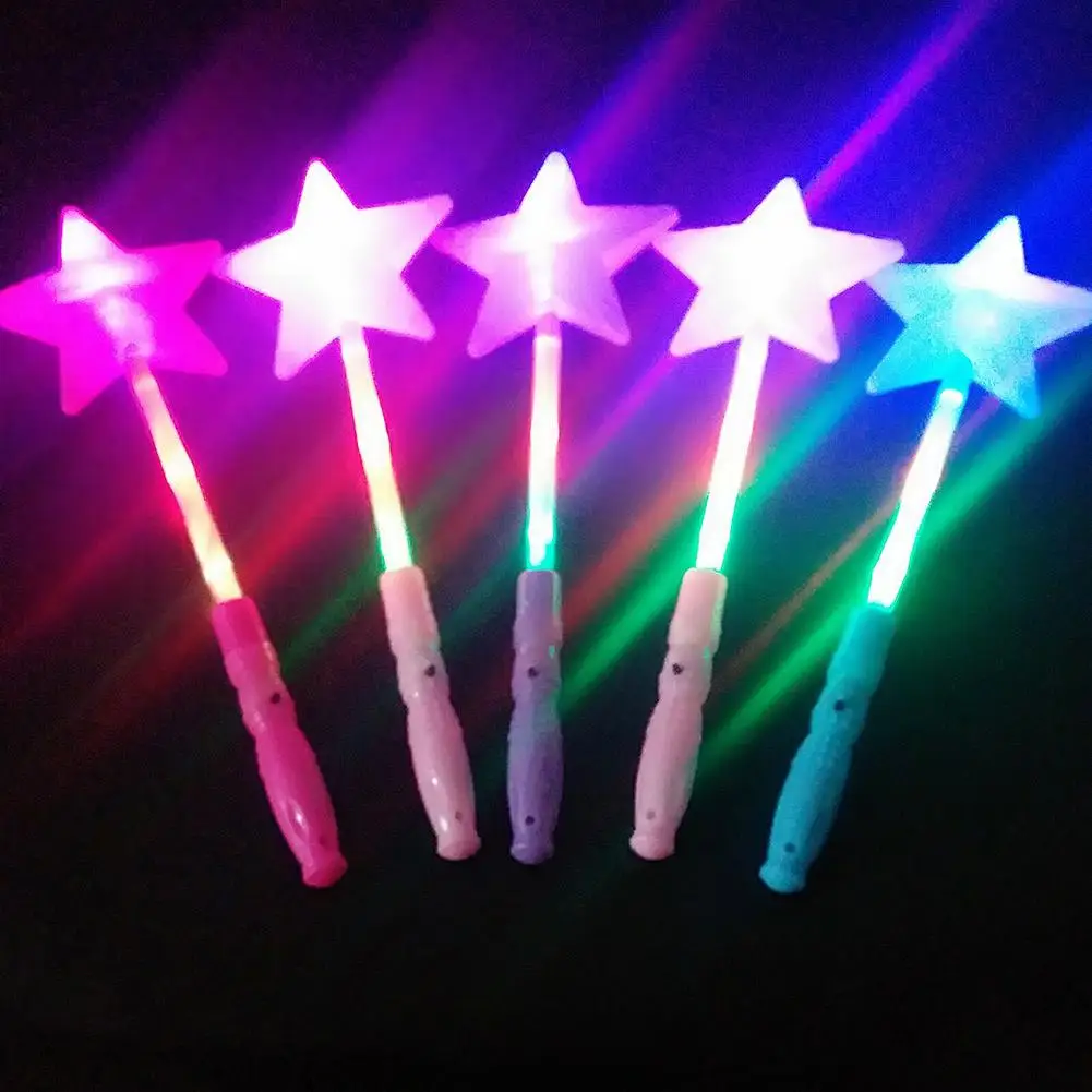 Varita brillante LED de moda para niños, varita de Hada de estrella de cinco puntas, juguete