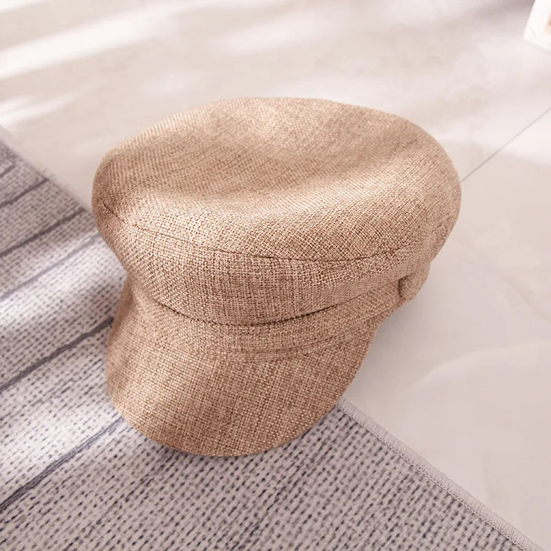 Весенне-осенняя искусственная льняная дышащая однотонная военная шапка женская сетчатая Плоская верхняя Военная Повседневная шляпа бренда Gorra militar - Цвет: Khaki