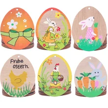 

10pcs Painted Wooden Easter Egg Wood Slices Pendant Easter Party Decorations Graffiti Egg Chips Craft Hanging Ornament Kids gift