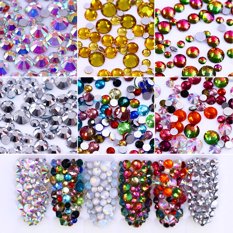 

1 Bag Nail Rhinestones Flat Bottom Multi-size Chameleon Opal Decoration Shiny Colorful Rhinestones Nail Art Decoration